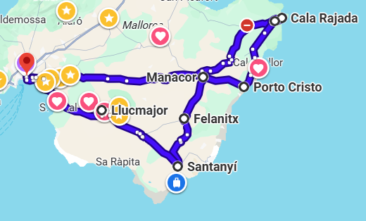 Palma · Artà · Capdepera · Cala Ratjada · Porto Cristo · Manacor · Felanitx · Santanyí · Llucmajor